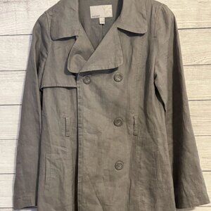 Old Navy Women’s Coat S Gray Linen Cotton Blend Double Breasted Lined